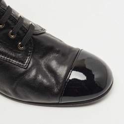 Chanel Black Leather Cape Toe CC Ankle Length Boots Size 41