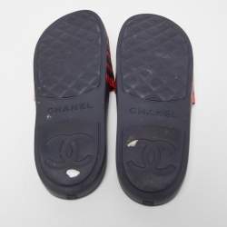 Pre Owned Chanel Tricolor Rubber CC Slides Size 39