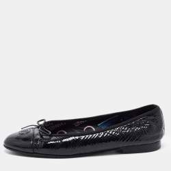 Chanel Black Patent Leather CC Ballet Flats Size 40.5