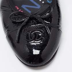 Chanel Black Patent Leather CC Ballet Flats Size 40.5