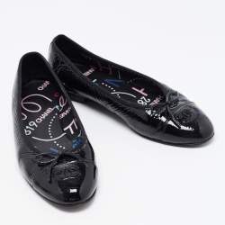 Chanel Black Patent Leather CC Ballet Flats Size 40.5