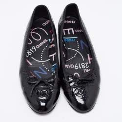 Chanel Black Patent Leather CC Ballet Flats Size 40.5