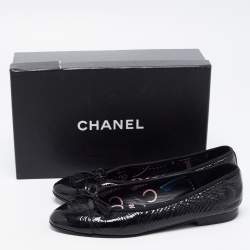 Chanel Black Patent Leather CC Ballet Flats Size 40.5
