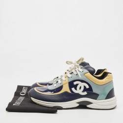Pre Owned Chanel Tricolor Patent and Leather CC Low Top Sneakers Size 40
