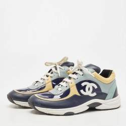 Pre Owned Chanel Tricolor Patent and Leather CC Low Top Sneakers Size 40