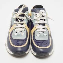 Pre Owned Chanel Tricolor Patent and Leather CC Low Top Sneakers Size 40