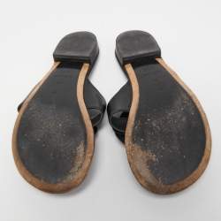 Chanel Black Leather CC Camellia Flat Thong Sandals Size 35.5