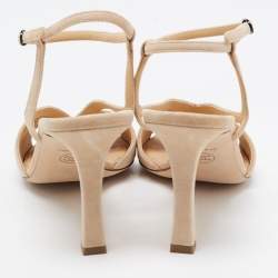Chanel Beige Suede CC Ankle Strap Sandals Size 38