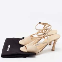 Chanel Beige Suede CC Ankle Strap Sandals Size 38