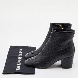 Chanel Black Quilted Leather and Patent Cap Toe CC Ankle Booties Size 39