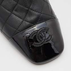 Chanel Black Quilted Leather and Patent Cap Toe CC Ankle Booties Size 39