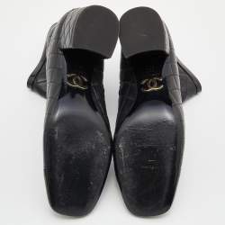 Chanel Black Quilted Leather and Patent Cap Toe CC Ankle Booties Size 39
