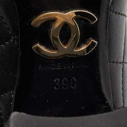 Chanel Black Quilted Leather and Patent Cap Toe CC Ankle Booties Size 39