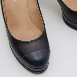 Pre Owned Chanel Black/Blue Leather Cap Toe Platform Pumps Size 40