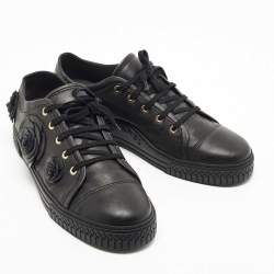 Pre Owned Chanel Black Leather CC Camelia Low Top Sneakers Size 41