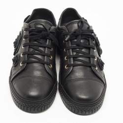 Pre Owned Chanel Black Leather CC Camelia Low Top Sneakers Size 41