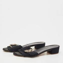 Chanel Black Canvas Heart Interlocking Sandals Size 41.5