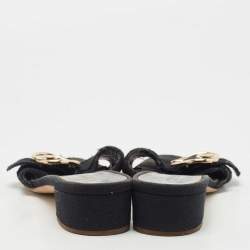Chanel Black Canvas Heart Interlocking Sandals Size 41.5