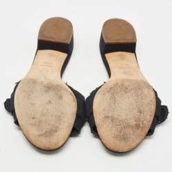 Chanel Black Canvas Heart Interlocking Sandals Size 41.5