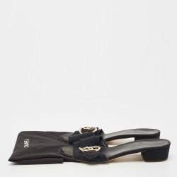 Chanel Black Canvas Heart Interlocking Sandals Size 41.5