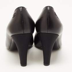 Pre Owned Chanel Black Leather And Canvas Cap Toe Pointed Toe Pumps Size 38.5