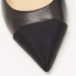 Pre Owned Chanel Black Leather And Canvas Cap Toe Pointed Toe Pumps Size 38.5