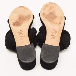 Chanel Black Suede Chain Embellished Slide Sandals Size 38