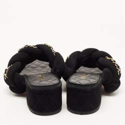 Chanel Black Suede Chain Embellished Slide Sandals Size 38