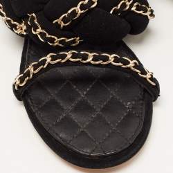 Chanel Black Suede Chain Embellished Slide Sandals Size 38