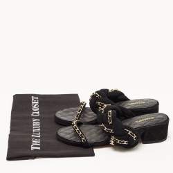 Chanel Black Suede Chain Embellished Slide Sandals Size 38