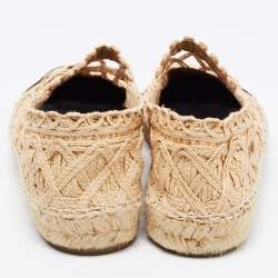 Pre Owned Chanel Beige/Black Canvas and Woven Raffia Espadrille Flats Size 40