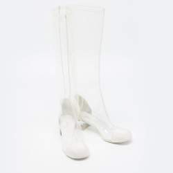 Chanel White/Transparent Canvas and  PVC Midcalf Boots Size 38