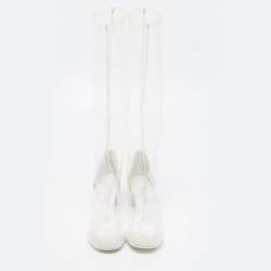 Chanel White/Transparent Canvas and  PVC Midcalf Boots Size 38