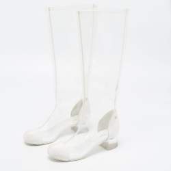 Chanel White/Transparent Canvas and  PVC Midcalf Boots Size 38
