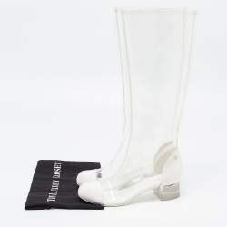 Chanel White/Transparent Canvas and  PVC Midcalf Boots Size 38