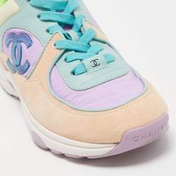  مملوكة مسبقًا Chanel Multicolor Nylon, Leather and Suede CC Low Top Sneakers Size 37.5
