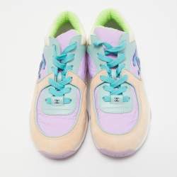 مملوكة مسبقًا Chanel Multicolor Nylon, Leather and Suede CC Low Top Sneakers Size 37.5