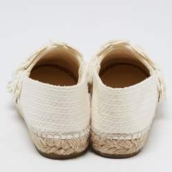 Pre Owned Chanel White Canvas CC Camellia Applique Espadrille Flats Size 39 