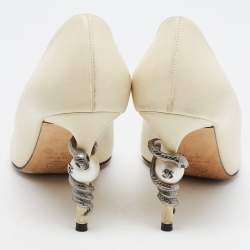 Pre Owned Chanel Cream Leather Point Toe Pumps Size 38.5