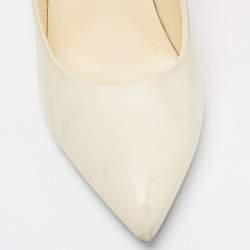 Pre Owned Chanel Cream Leather Point Toe Pumps Size 38.5