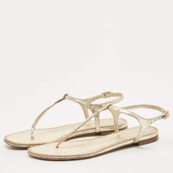 Chanel Silver Leather Ankle Strap Sandals Size 39