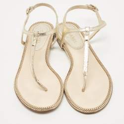 Chanel Silver Leather Ankle Strap Sandals Size 39