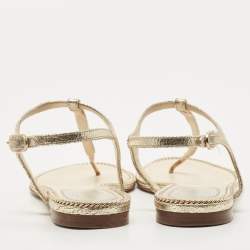 Chanel Silver Leather Ankle Strap Sandals Size 39