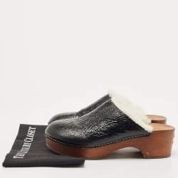 Chanel Black Leather and Fur Slip On Clogs Size 39