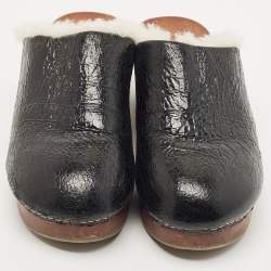 Chanel Black Leather and Fur Slip On Clogs Size 39