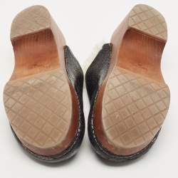Chanel Black Leather and Fur Slip On Clogs Size 39
