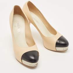 Pre Owned Chanel Beige Leather CC Logo Platform Pumps Size 42