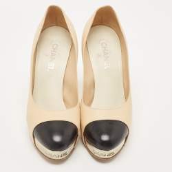 Pre Owned Chanel Beige Leather CC Logo Platform Pumps Size 42