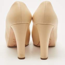 Pre Owned Chanel Beige Leather CC Logo Platform Pumps Size 42