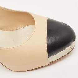 Pre Owned Chanel Beige Leather CC Logo Platform Pumps Size 42